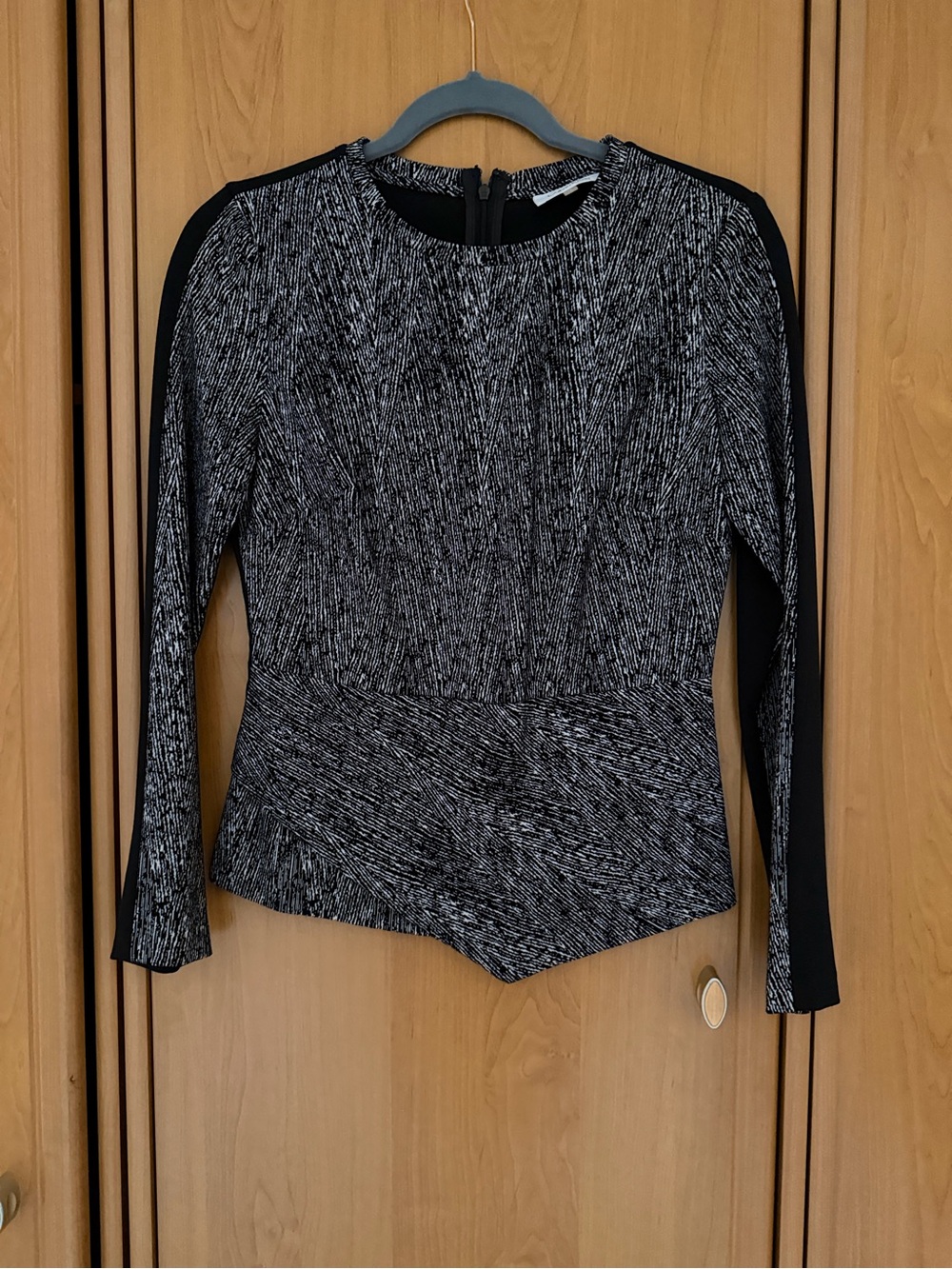 Calvin Klein Asymmetrical Long Sleeve Top Black White Size XS